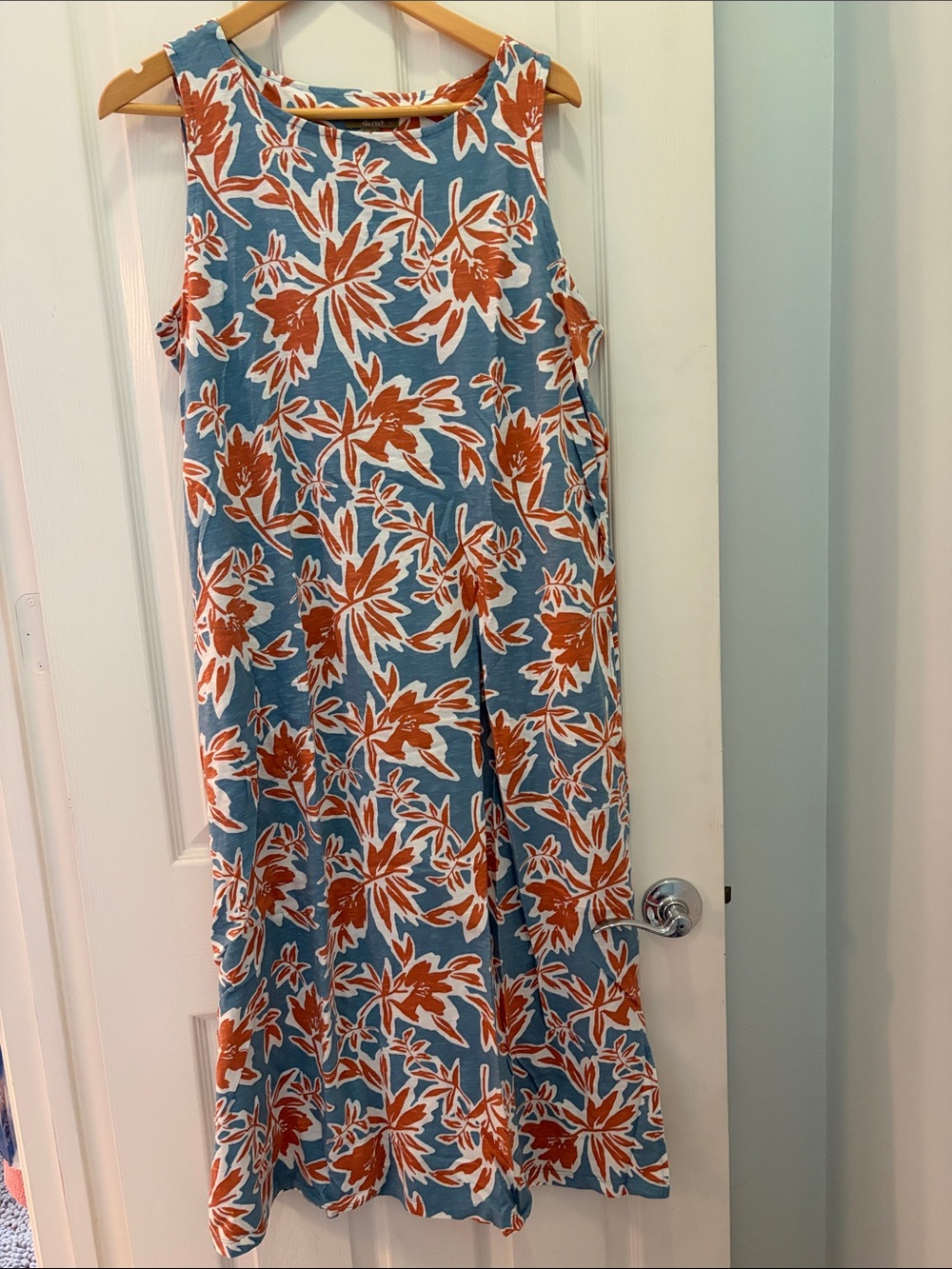 Denim&Co Blue and Rust Floral Sleeveless Maxi Dress